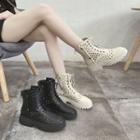Lace Up Platform Perforated Short Boots