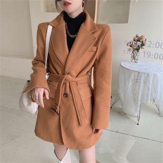Buttoned Plain Coat / Mock-neck Knit Top