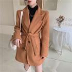 Buttoned Plain Coat / Mock-neck Knit Top