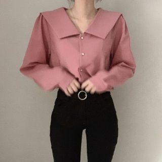 Lapel Chiffon Plain Blouse