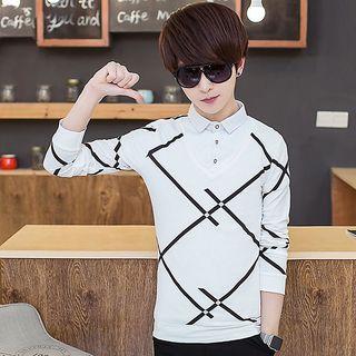Patterned Mock Two-piece Collared Top