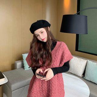 Sleeveless V-neck Cable Knit Top / Long-sleeve Plain Top