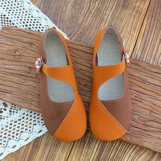 Two-tone Panel Flower Mary Jane Flats