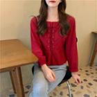 Long-sleeve Square-neck Lace-up Top