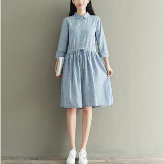 Striped Long-sleeve A-line Shirt Dress