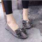 Embellished Bow Faux Leather Flats