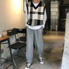 Plaid Knit Vest / Long-sleeve T-shirt / Sweatpants