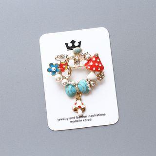 Rabbit Mushroom Faux Pearl Alloy Brooch Mushroom - Red - One Size