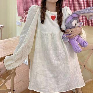 Puff-sleeve Heart Embroidered Dress