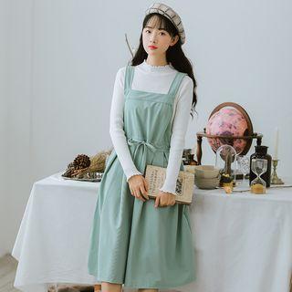 Plain Sleeveless Tie-waist Dress