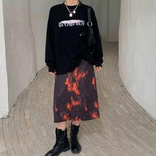 Graphic Print Sweatshirt / Tie-dye Midi A-line Skirt