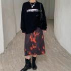 Graphic Print Sweatshirt / Tie-dye Midi A-line Skirt