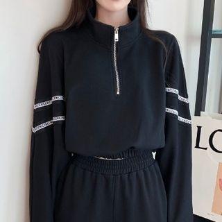 Half-zip Striped Cropped Sweatshirt