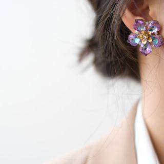 Floral Sterling Silver Ear Stud 1 Pair - Purple - One Size