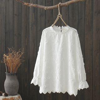 Bell-sleeve Flower Accent Top