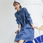 Patch-pocket Long Denim Shirtdress