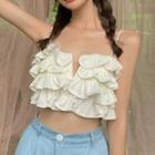 Spaghetti Strap Ruffle Top White - One Size