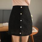 Button-front Lace Miniskirt