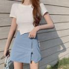 Irregular Cropped T-shirt / Mini A-line Skirt