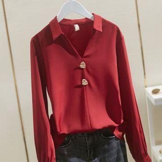 Long-sleeve Open-collar Chiffon Blouse