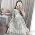 Two-tone Ruffle Trim Short-sleeve Mini A-line Dress As Shown In Figure - One Size