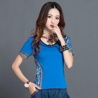 Ethnic Print Short-sleeve Top