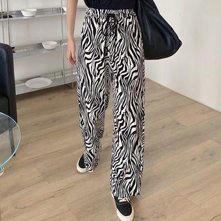 Zebra Print High-waist Wide-leg Pants Black - One Size