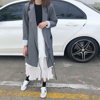 Pinstriped Long Blazer / Layered Maxi Skirt