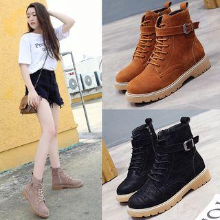 Buckled Faux Leather Short Boots