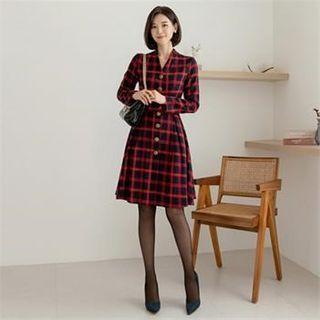 Button-trim Plaid Dress With Belt