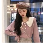 Lace Trim Polo Sweatshirt