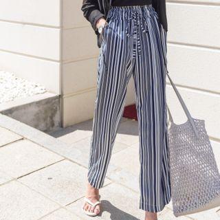 Plus Size Striped Elasticized-waist Wide-leg Pants
