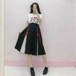 Lace-up A-line Midi Skirt / Mini Skirt