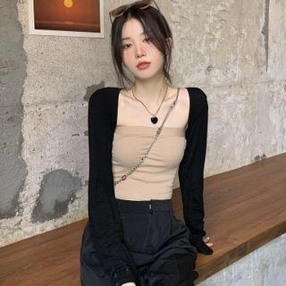 Plain Tube Top / Long-sleeve Cropped Cardigan