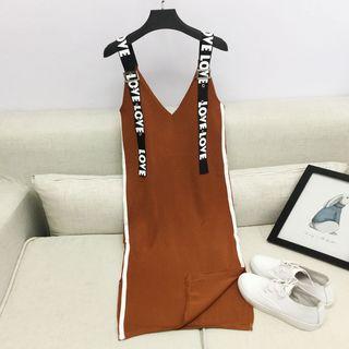 Lettering V-neck Pinafore Dress