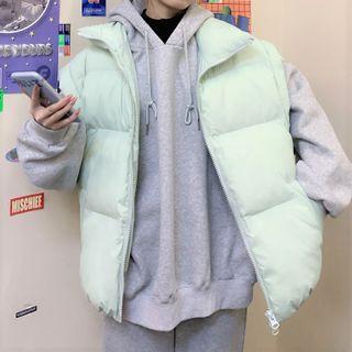 Set: Loose-fit Plain Hoodie + Plain Vest