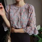 Frill-sleeve Tie-back Laced Top