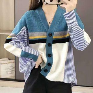 Stripe Panel Color Block Cardigan