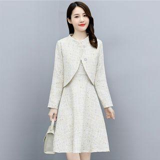 Set: Tweed Sleeveless Midi A-line Dress + Cropped Jacket