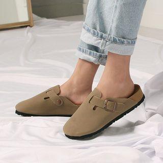 Couple Buckled Suedette Slide Sandals