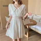 Short Sleeve Peter Pan Collar Embroidered A-line Dress