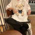 Bear Detail Elbow-sleeve T-shirt