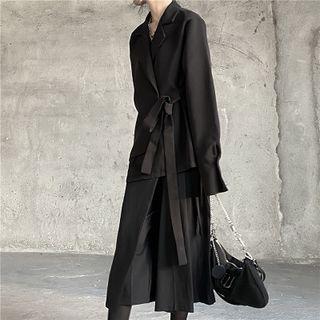 Tie-waist Long Blazer / Cropped Wide-leg Pants