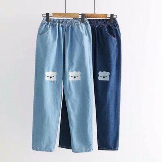 Bear Embroidered Slim Fit Jeans