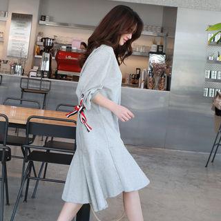Ribbon-accent Ruffled Sweatshirt Dress