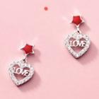 925 Sterling Silver Rhinestone Heart Dangle Earring 1 Pair - Red Star - Silver - One Size