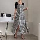 Houndstooth Long Pinafore Dress