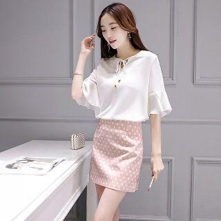 Set: Chiffon Blouse + Dotted Miniskirt