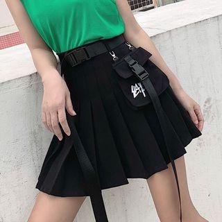 Set: Pleated Mini Skirt + Buckled Pouch