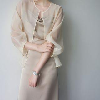 3/4-sleeve Open-front Mesh Jacket
